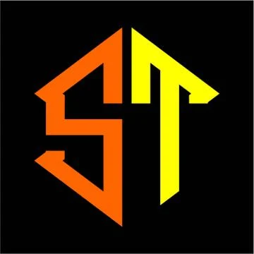 The initials S T hexagon monogram logo in orange and yellow Stock-Illustration