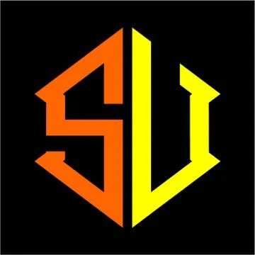 The initials S U hexagon monogram logo in orange and yellow Stock Illustration