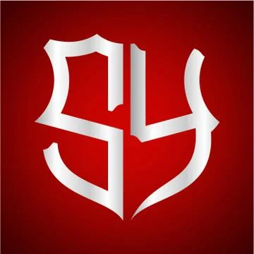 Initials S Y shield shape with silver color Stock Illustration