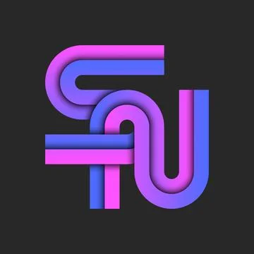 Initials SN or NS monogram logo design featuring intertwining 3d ribbons in.. Stock Illustration