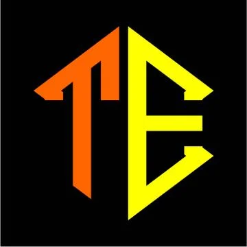 The initials T E hexagon monogram logo in orange and yellow Stock Illustration