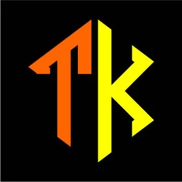 The initials T K hexagon monogram logo in orange and yellow Stock Illustration