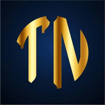 Initials T N circular shape and elegant gold color Stock Illustration