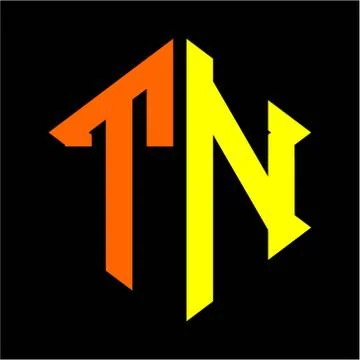 The initials T N hexagon monogram logo in orange and yellow Stock Illustration