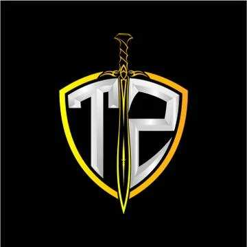 The initials T Z is a shield decorated with knightly swords, the letters are  Stock Illustration