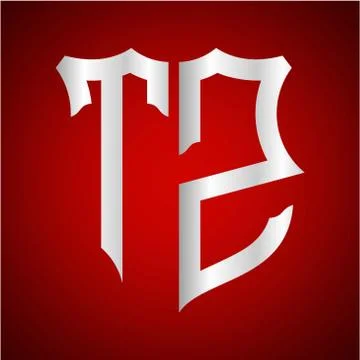 Initials T Z shield shape with silver color 스톡 일러스트