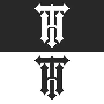 Initials TH or HT monogram letters logo with sharp edges, bold gothic serif.. Illustrazione stock