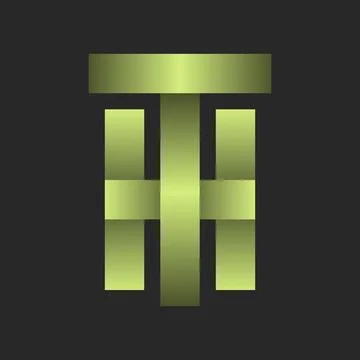 Initials TH or HT monogram logo in lime green gradient on black background,.. Stock Illustration