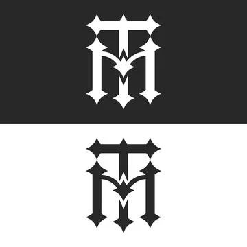 Initials tm or mt letters monogram logo design in black and white, sharp bo.. Stock Illustration