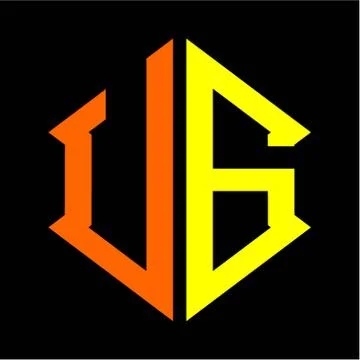 The initials U G hexagon monogram logo in orange and yellow Illustrazione stock