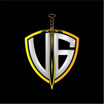The initials V G is a shield decorated with knightly swords, the letters are  Stock Illustration