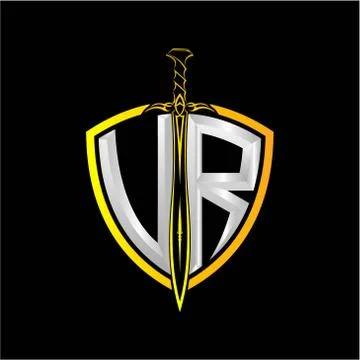 The initials V R is a shield decorated with knightly swords, the letters are  Stock Illustration