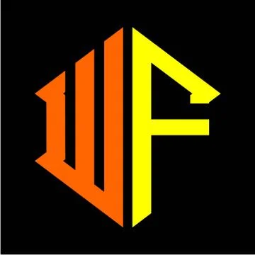 The initials W F hexagon monogram logo in orange and yellow Stock Illustration