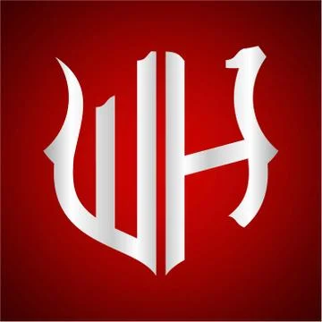 Initials W H shield shape with silver color Stock Illustration