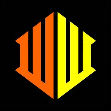 The initials W W hexagon monogram logo in orange and yellow Stock Illustration