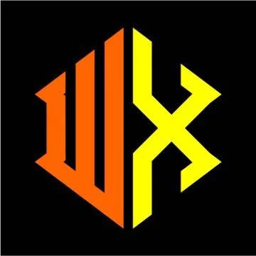 The initials W X hexagon monogram logo in orange and yellow Stock Illustration
