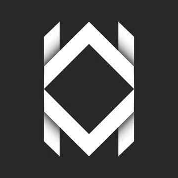 Initials WM or MW monogram logo with geometric rhombus shape negative space.. Stock Illustration