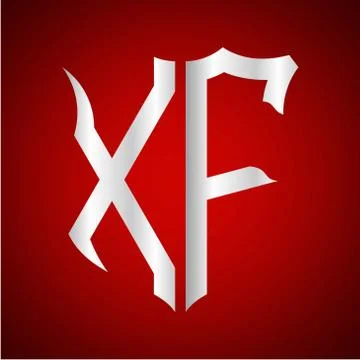 Initials X F shield shape with silver color Stock Illustration