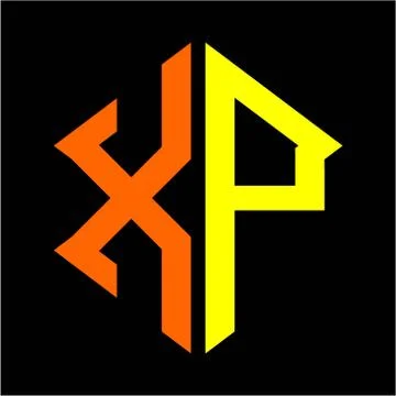 The initials X P hexagon monogram logo in orange and yellow Stock Illustration