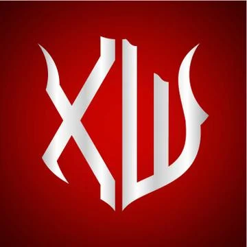 Initials X W shield shape with silver color Stock Illustration