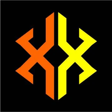 The initials X X hexagon monogram logo in orange and yellow Stock Illustration