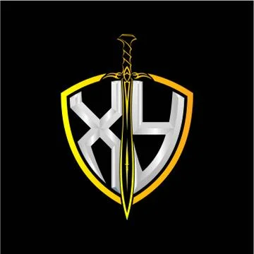 The initials X Y is a shield decorated with knightly swords, the letters are  Stock Illustration