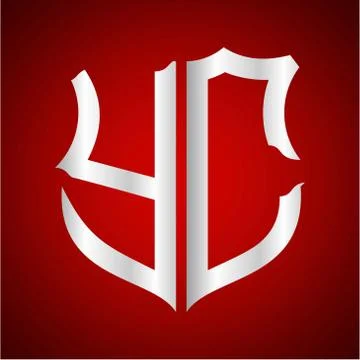 Initials Y C shield shape with silver color Stock Illustration