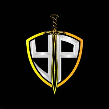 The initials Y P is a shield decorated with knightly swords, the letters are  Stock Illustration