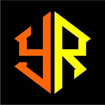 The initials Y R hexagon monogram logo in orange and yellow Stock Illustration