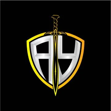 The initials A Y is a shield decorated with knightly swords, the letters are  Stock Illustration