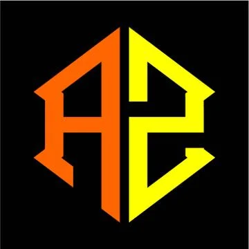 The initials A Z hexagon monogram logo in orange and yellow Stock Illustration