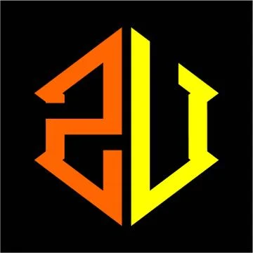 The initials Z U hexagon monogram logo in orange and yellow Stock Illustration