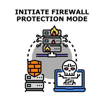 Initiating firewall protection mode for network security Stock Illustration
