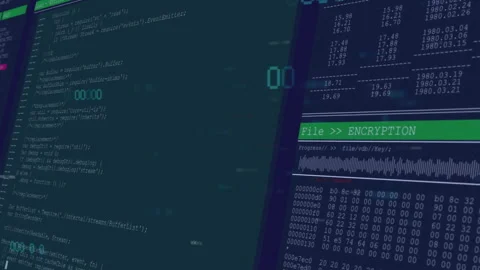 Initiating glitch overlay dual-panel interface sliding in code scrolling Stock Footage 315535390
