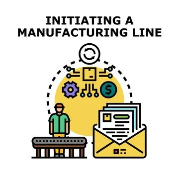 Initiating manufacturing line process creating new products Stock Illustration