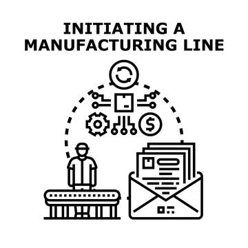 Initiating manufacturing line process creating new products Stock Illustration