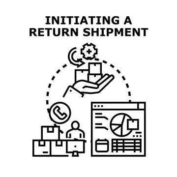 Initiating a return shipment e commerce process illustration Stock Illustration
