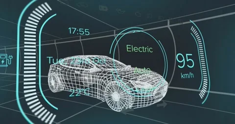 Initiating wireframe sedan accelerating, speedometer climbing and mode ring Stock Footage 320288151