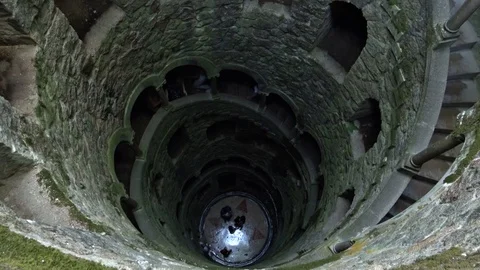 The Initiation Wells (Inverted tower) in Quinta da Regaleira estate. Sintra. Stock Footage 87770903
