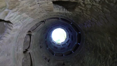 The Initiation Wells (Inverted Tower) In Quinta Da Regaleira. Sintra. Stock-Footage 186708098