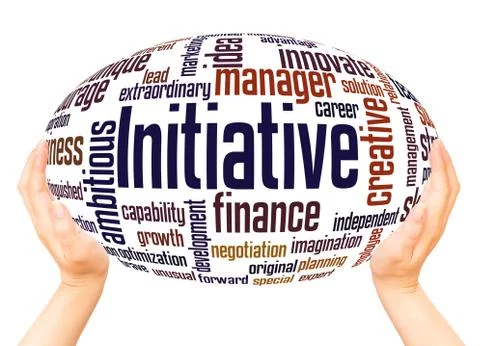 Initiative word cloud hand sphere concept Foto stock