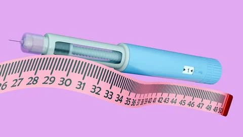 An injectable GLP-1 receptor agonist pen and a flexible measuring tape Stock Illustration