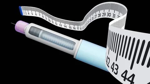 An injectable GLP-1 receptor agonist pen and a flexible measuring tape Stock Illustration