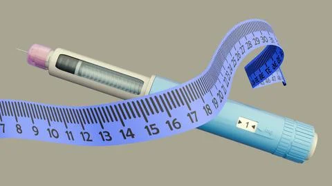 An injectable GLP-1 receptor agonist pen and a flexible measuring tape Stock Illustration