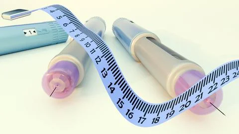 An injectable GLP-1 receptor agonist pen and a flexible measuring tape Stock Illustration