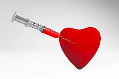 Injecting a heart with a syringe 3d rendering Stock Illustration
