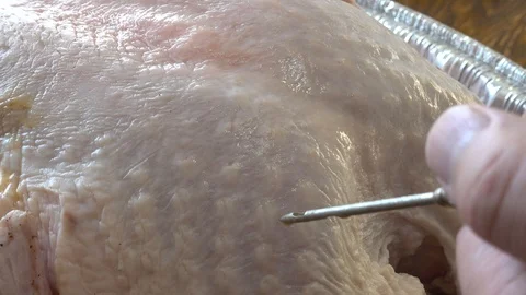 Injecting a turkey before cooking 스톡 동영상 101142869