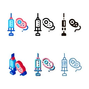 Injection and bacterium vector edition sign thin line icon Stock Illustration