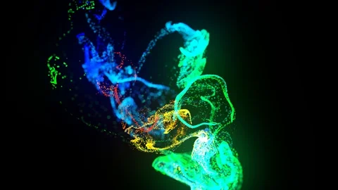 Injection of fluorescent multicolor ink in water in 4k. 3d render of glow Stock Footage 125759231