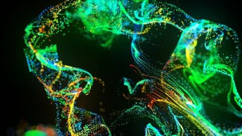 Injection of fluorescent multicolor ink in water in 4k. 3d render of glow Stock Footage 125759544